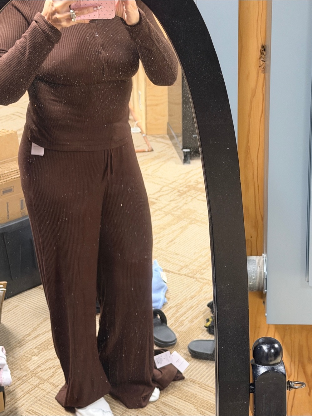 Auden Ribbed Wide-Leg Pajama Set in Brown